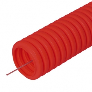 Труба гофрированная легкая ПНД 50 мм протяжка 20 м красный