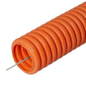 Труба гофрированная легкая ПНД 50 мм протяжка 20 м оранжевый