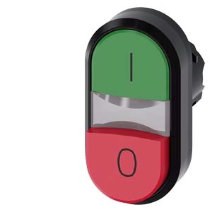 Кнопка двойная Sirius ACT зеленый плоская красный выпуклая маркировка "I/O"