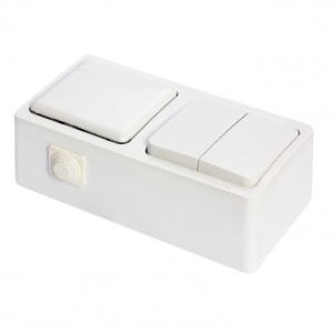 Блок выключатель 2-клавишный 10 А 250 В + розетка заземление 16 А 250 В IP20 MURAT белый