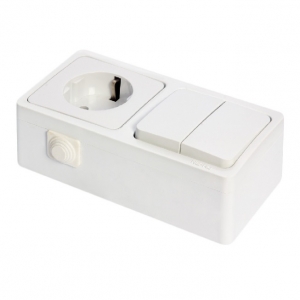 Блок выключатель 2-клавишный 10 А 250 В + розетка заземление 16 А 250 В IP20 MURAT белый